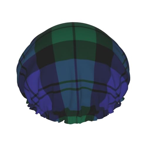 Gorro de ducha impermeable con banda elástica, gorro de ducha reutilizable de doble capa para mujer,Blackwatches Tartán Moderno Tradicional Abstracto