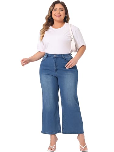 Agnes Orinda Plus Size Jeans for Women Stretchy Washed Button Wide Leg Jeans Palazzo Pants3