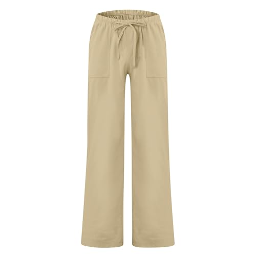 Mens Linen Pants Yoga Beach Loose Fit Casual Elastic Waist Drawstring Trousers with Pockets3