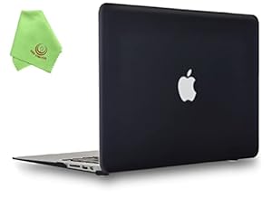 UESWILL Smooth Touch Matte Hard Shell Case Cover Compatible with MacBook Air 11 inch (Model: A1370 / A1465) + Microfibre Cleaning Cloth, Black