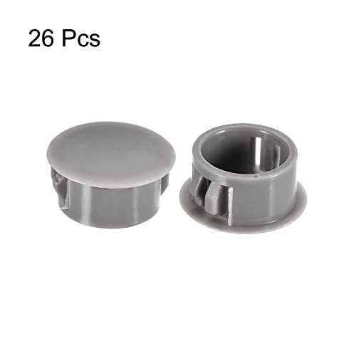 Image of uxcell 45 /64 inch Plastic Hole Plugs, 26Pcs Flush Type Panel Round Snap in Fastener Knockout Locking Plugs for Furniture Insert End Caps Panels, Gray