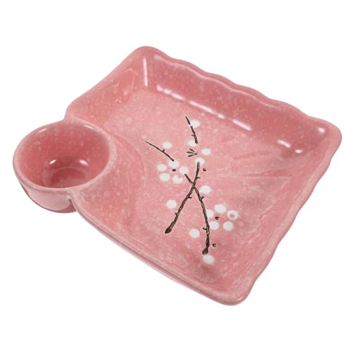 Milisten Ceramic Table Placing with Divided Sauce Dish Dumpling Plate 7.3 Inch Square for Appetizers and Dipping Sauces Home Use