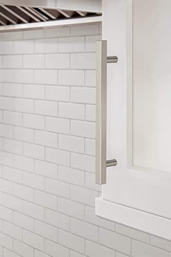 Image of Amerock 25 Pack 6-5 /16 inch Bar Pulls Square Satin Nickel Drawer Pull | 6-5 /16 inch (160mm) Center-to-Center Mounting Distance and 8-5 /8 inches Overall Length, Durable Zinc Cabinet Hardware