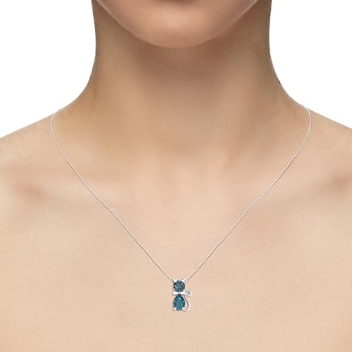 Natural Gemstone Cat Pendant Necklaces for Women in 925 Silver/18K Yellow/Rose Gold Vermeil, Birthstone Jewelry Gifts for Her Birthday, Wedding Anniversary, Mothers Day2