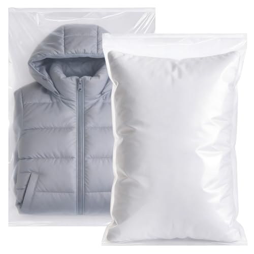 20 Piezas Bolsas para Guardar Ropa en la Maleta, 40x60cm Bolsas Zip Grandes, Reutilizable Bolsa Transparente Esmeriladas Plástico Organizador con Cierre Ziplock, para Viajes, Escuela, Mudanzas