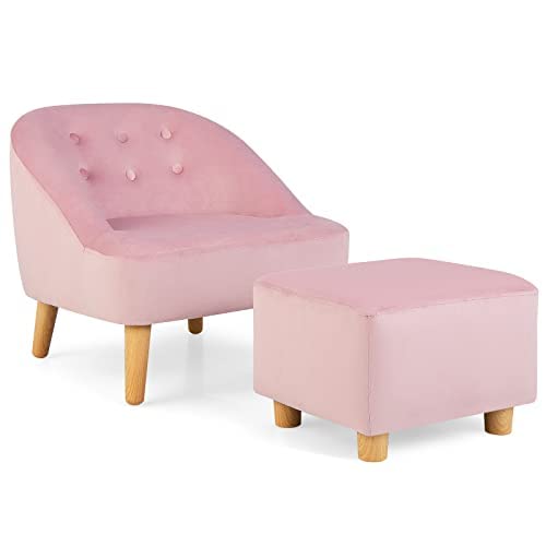 LIFEZEAL Sofa dziecięca z pufą, sofa dziecięca z aksamitnym stołkiem, ogrzewacz dla dzieci...