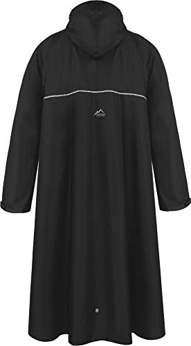 normani Unisex Regenponcho EXTRA Lang mit Ärmeln und Brusttasche für Damen und Herren - Brusttasche und 3M™ Scotchlite™ Reflektor - 100% Winddicht - 100% Wasserdicht Farbe Dunkelschwarz Größe S/M