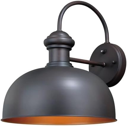 VAXCEL Franklin 15 in. H 1-Light Oil Burnished Bronze and Light Gold Dusk to Dawn Sensor Farmhouse Outdoor Wall Sconce, Metal Shade, Dark Sky Compliant for Exterior Porch Patio Front Door or Garage