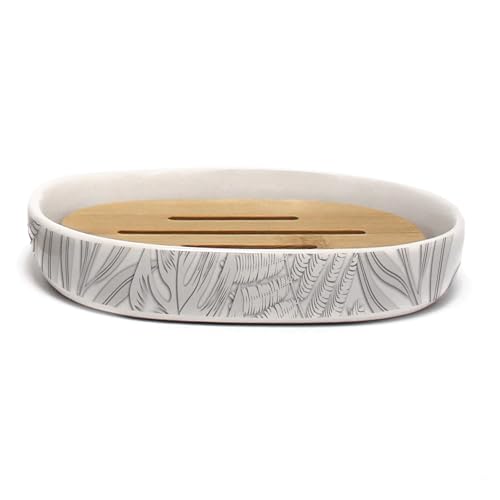 douceur d'intérieur, Porte-Savon (12,3 x 8,3 x 2,3 cm) Amber Gris, Céramique Imprimée et Bambou