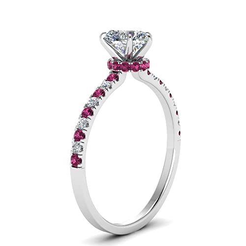 Image of Choose Your Gemstone Hidden Halo Petite Diamond CZ Ring Sterling Silver Heart Shape Halo Engagement Rings Everyday Jewelry Wedding Jewelry Handmade Gifts for Wife US Size 4 to 12