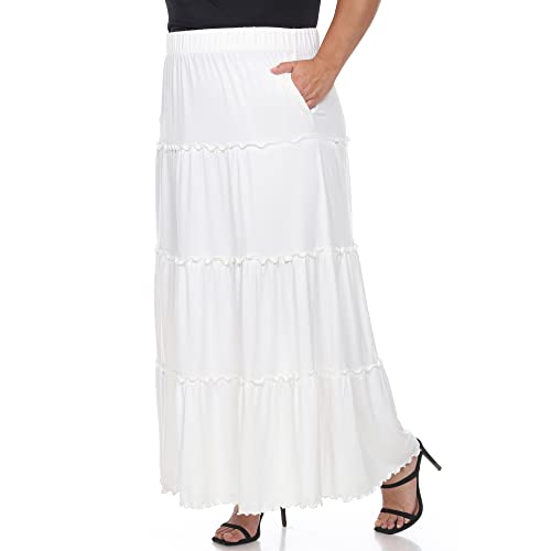 white mark Women's Plus Size High Waist Tiered Maxi Skirt with Pockets2