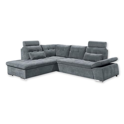 NALO Ecksofa mit Schlaffunktion, Stoffbezug Anthrazit - Ausziehbare Eckcouch mit Verstellbarer Armlehne - 260 x 103 x 219 cm (B/H/T)