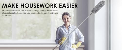 Image of Fan Ceiling Duster for Dust Cleaning with extendable Pole 100 Inch with Anti Scratch Bendable Brush for High Ceiling Fans,Window Blinds, Furniture (Standard)