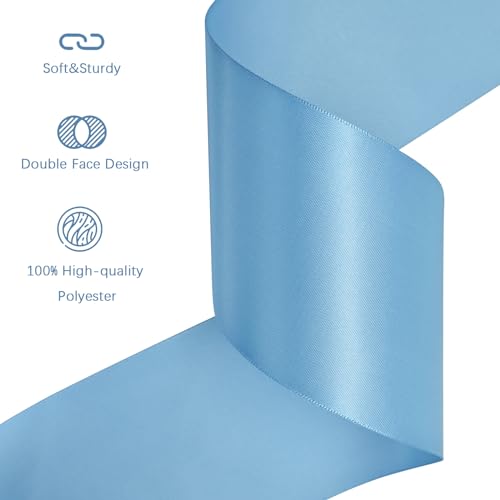 Image of Dusty Blue Satin Ribbon 3 inch X 15 Yards Polyester Ribbon for Gift Wrapping Very Suitable for Weddings Party Hair Bow Invitation Decorations and More