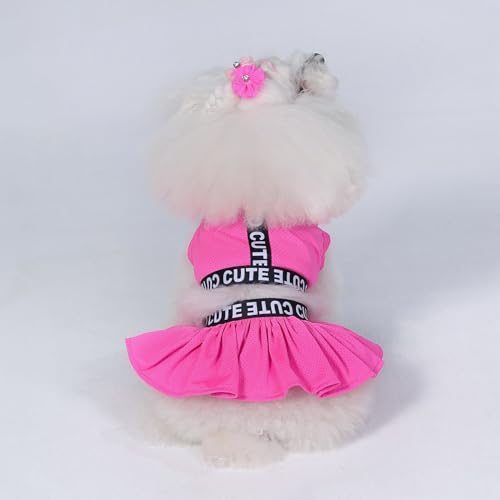 Image of CuteBone Two Piece Dog Sports Dress Athleisure Puppy Fluorescent Pink Skirt Lightweight Small Dogs Girl Clothes Cat Apparel SPS06XS