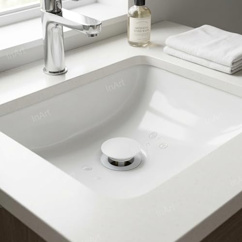 Image of InArt Brass Pop Up Waste Coupling 32MM White Matt, Easy Press Anti-Foul for Table Top Basin, Fits All Basins, Brass, 7 Inch - (White 2)