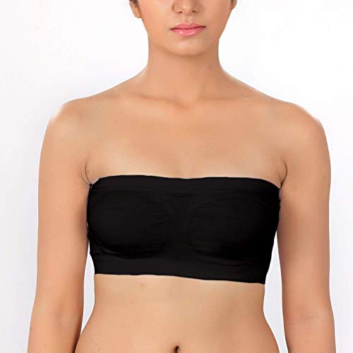 Image of HRV Non Padded Tube Bra for Women | Strapless & Transparent Black Tube Top | Comfortable Bralette | Free Size- FITS Best- 28,30,32,34 | Perfect for Girls | Combo Pack