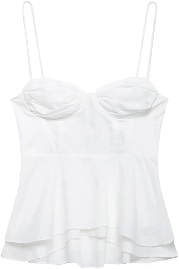 Women's Slim Fit Short Spaghetti Straps Solid Color Side Zipper Pleated Hem Vest