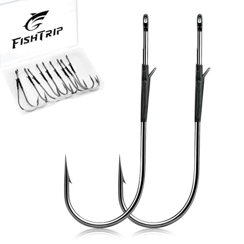 FishTrip Baitholder Worm Hooks 30Pcs 3X Strong Long Shank Flipping Bait Holder Bass Fishing Hook for Drop Shot Rigs Freshwater Saltwater 1#