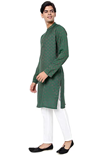 In-Sattva Men's Indian Mandarin Collar Geometric Patterned Long Kurta Tunic3