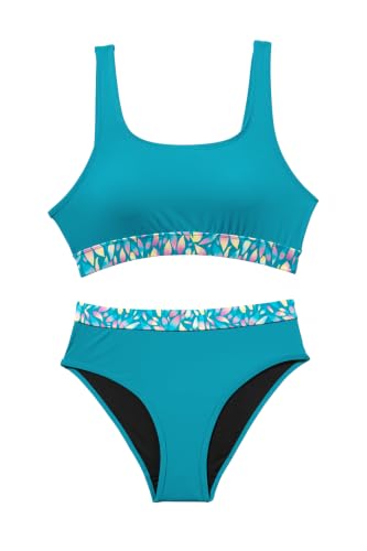 Image of Beautikini Period Swimwear Two Piece Menstrual Leakproof Swimsuit Bikini Sets Mid Waist Print Bathing Suit for Women
