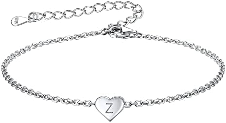 FOCALOOK Womens Silver Bracelets 925 Sterling Silver Initials Heart Bracelet Letter A-Z Alphabet Hand Jewellery Adjustable Chains 6.3+2"- With Gift Box
