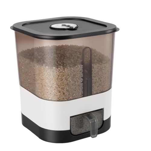 BREEZENEST Rice Storage Container 14LB/25LB Durable Plastic Rice Bin (White&Black/Transparent&Black) for Kitchen Dry Grain Storage (Transparent&Black 14LB)