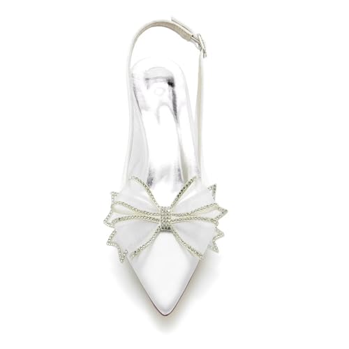 Women's Pointy Toe Mid Heeled Wedding Heels Clear Bridal Shoes Wedding Sandals Kitten Heels for Women with Bow3
