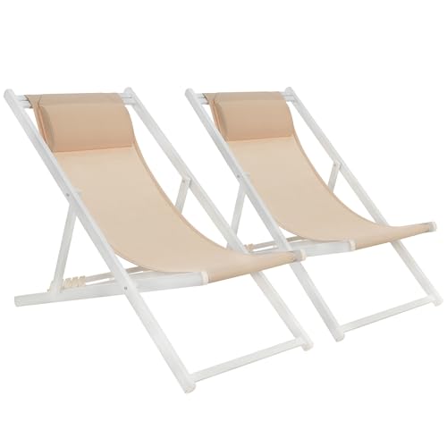 Mondeer Sonnenliege 2er Set, klappbarer Liegestuhl mit Kopfstütze und Verstellbarer Rückenlehne für Garten Pool Terrasse...