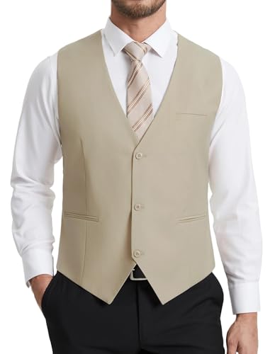 HISDERN Gilet Costume Homme Sans Manches Col en V Respirant Léger Formelle Classique Élégante Gilets Hommes avec 3 Boutons Poches pour Bureau Mariage Cérémonie...