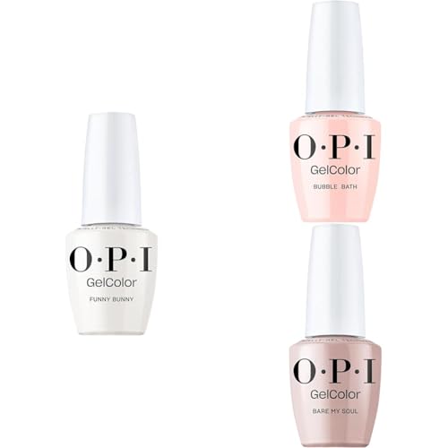 OPI GelColor Iconic Sheer Nude Shades Gel Nail Polish Trio Bundle | Funny Bunny, Soft White + Bubble Bath, Nude Pink + Bare My Soul, Soft Beige Crème UV Cure Gel Polish Colors