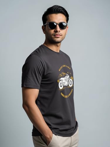 Image of ADRO Men's Royal Bike Design Printed 100% Cotton T-Shirt - Regular Fit, Printed T-Shirts for Men