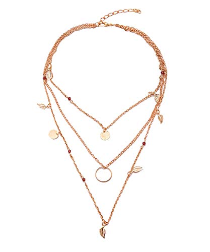 Preisvergleich Produktbild Deniferymakeup Hochzeit Brautschmuck Mehrlagige Halskette Gold Runde Scheibe Halskette Kreis Kette Blatt vergoldet
