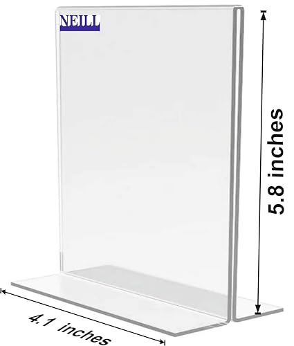 Image of NEILL Top Perfect Acrylic Sign Holder T Shape Size-A6(4.1 inchx5.8 inch), Pack of 6 Pcs Double Sided Portrait Display Stand Table for Restaurants, Promotions, Classroom