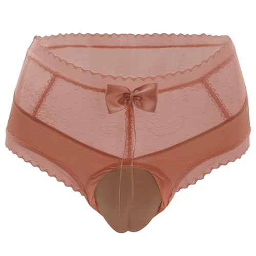 FEOYA Mens Crossdresser Panties with Bow Knot Bulge Hiding Underwear Adjustable Strap Vagina Panties