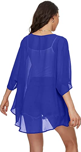 Image of Indian Trendy Women's Solid Puff Sleeve Kimono Cardigan Loose Cover Up Casual Blouse Top Chiffon