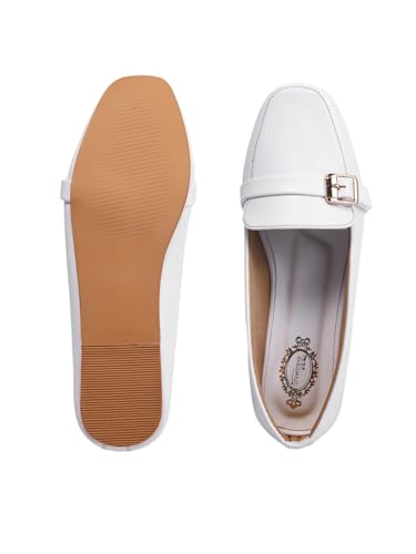 Image of Shoetopia Women's Elegant Bow Ballet Flats Designer Pattern Slip-On Shoes with Metal Buckle Accent & Comfort Sole