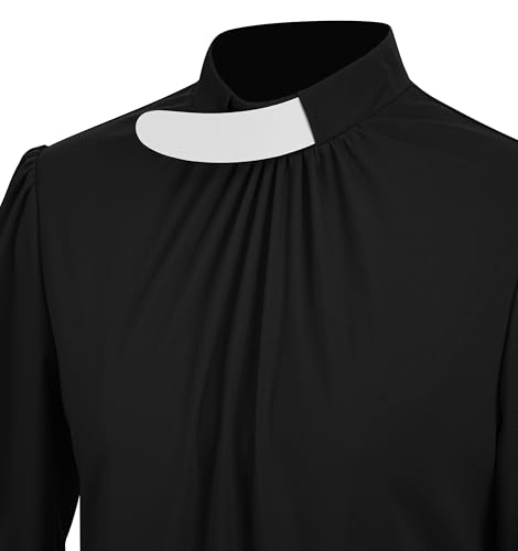 Black Half Sleeve Church Shirt Clergy Tab Insert Collar Ruffle Sleeve Priestess Shirt2