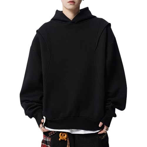 Men's Pullover Casual Sweatshirt Solid Color Hoodie Long Sleeve With Pockets