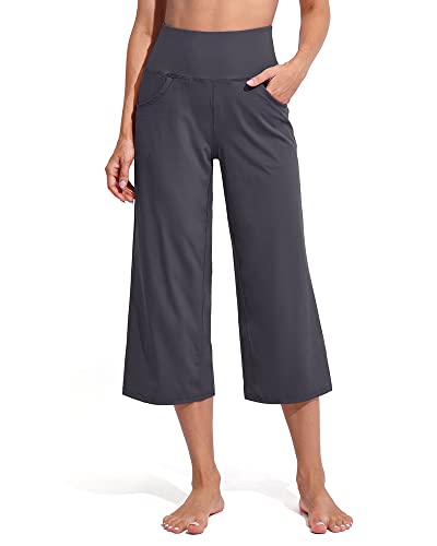 Image of Promover 14 inch /21 inch /23 inch /25 inch Inseam Capri Pants for Women Wide Leg Yoga Cropped Pants with Pockets Loose Casual Summer Pant