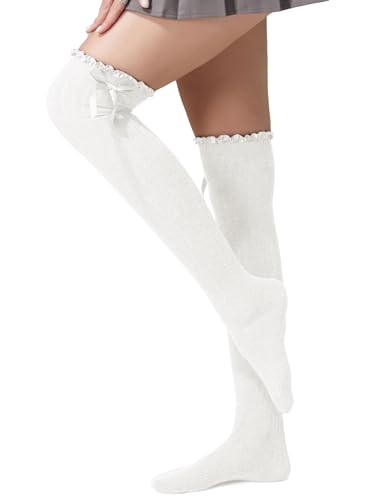 Image of Women's Girls Thigh High Stockings Over the Knee Socks with Satin Bows