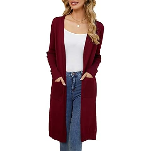 Maxi Long Length Cardigan Women Long Full Sleeve Jumpers Coat Lady Lightweight Knitwear Sweater with Pockets Wine Red Cover