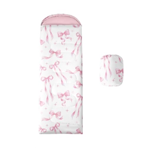 Erosebridal Bolsa de Dormir Kawaii Bowknot para Niños Color Rosa Claro y Blanco para Camping miniatura 1