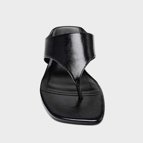 Women's Leather Stiletto Heeled Thong Sandals Fashion Comfortable Square Open Toe Slip On High Heels Flip Flops for Summer Party Dating Dress Clip Toe Slides3