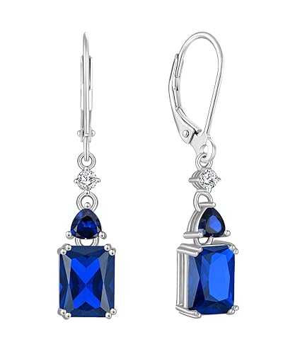 Fahonie Sterling Silver Drop Earrings with Cubic Zirconia Leverback Dangle Earrings Square Birthstone Jewelry Gifts for Women