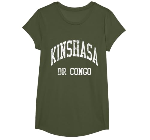 Kinshasa DR Congo Retro 70s College Sports Style T-Shirt, Girls, Olive Green, X-Small