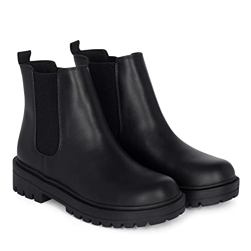 Kassie Daniela Kristina Women's Lug Sole Low Heel Chelsea Fashion Ankle Bootie W/Double Elastic Gore (Black, 7_Point_5) #TOP3