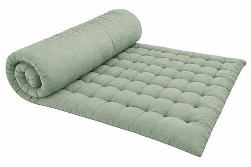 Image of ATOOTFUSION Soft Cotton Quilt | Foldable Light Weight Filled Single Firm Cotton Quilt Mattress| Gadda (Solid Coloured, Sleeping Capacity, 6 x 6 ft or 72 x 72 Inches) Double Bed (Sage Green)