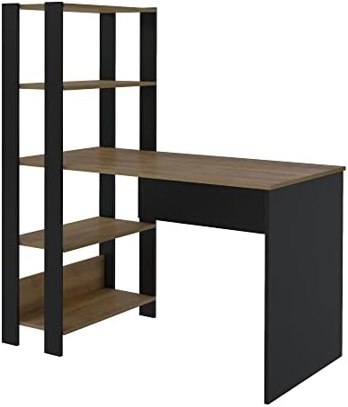 Escrivaninha com Estante Lateral MATCH cor Preto/Pinho - Artely