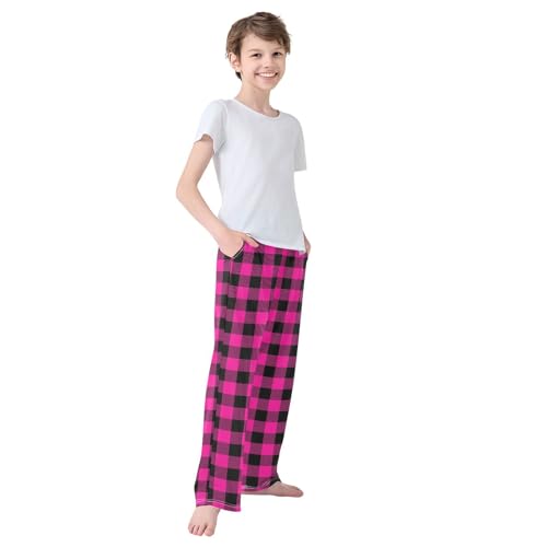 CaTaKu Boys Buffalo Plaid Scottish Pants for Boys Girls Wide Leg Sweatpants Kids Long Bottoms with Pockets Size 6-14Y3